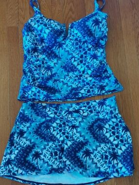 Sunsets Blue Palm-Print Tankini Set